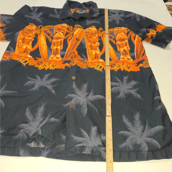 Favant Mens L Hawaiian Shirt Button Up Tiki Statues Surfboards Beach Vacation - Picture 7 of 12